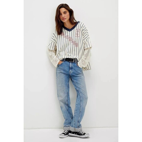 Free People We The Free Trevor Tee Tunic Top Striped Graphic Printed L 281142 - Picture 3 of 9